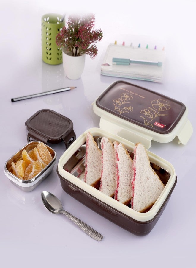 نابيا علبة طعام نابيا سناك برو المعزولة المصنوعة من الفولاذ المقاوم للصدأ للأطفال، علبة طعام داخلية من الفولاذ مع ملعقة للأولاد والبنات والمدرسة، خالية من مادة BPA ومقاومة للتسرب، سعة 850 مل (بني) - Image 2